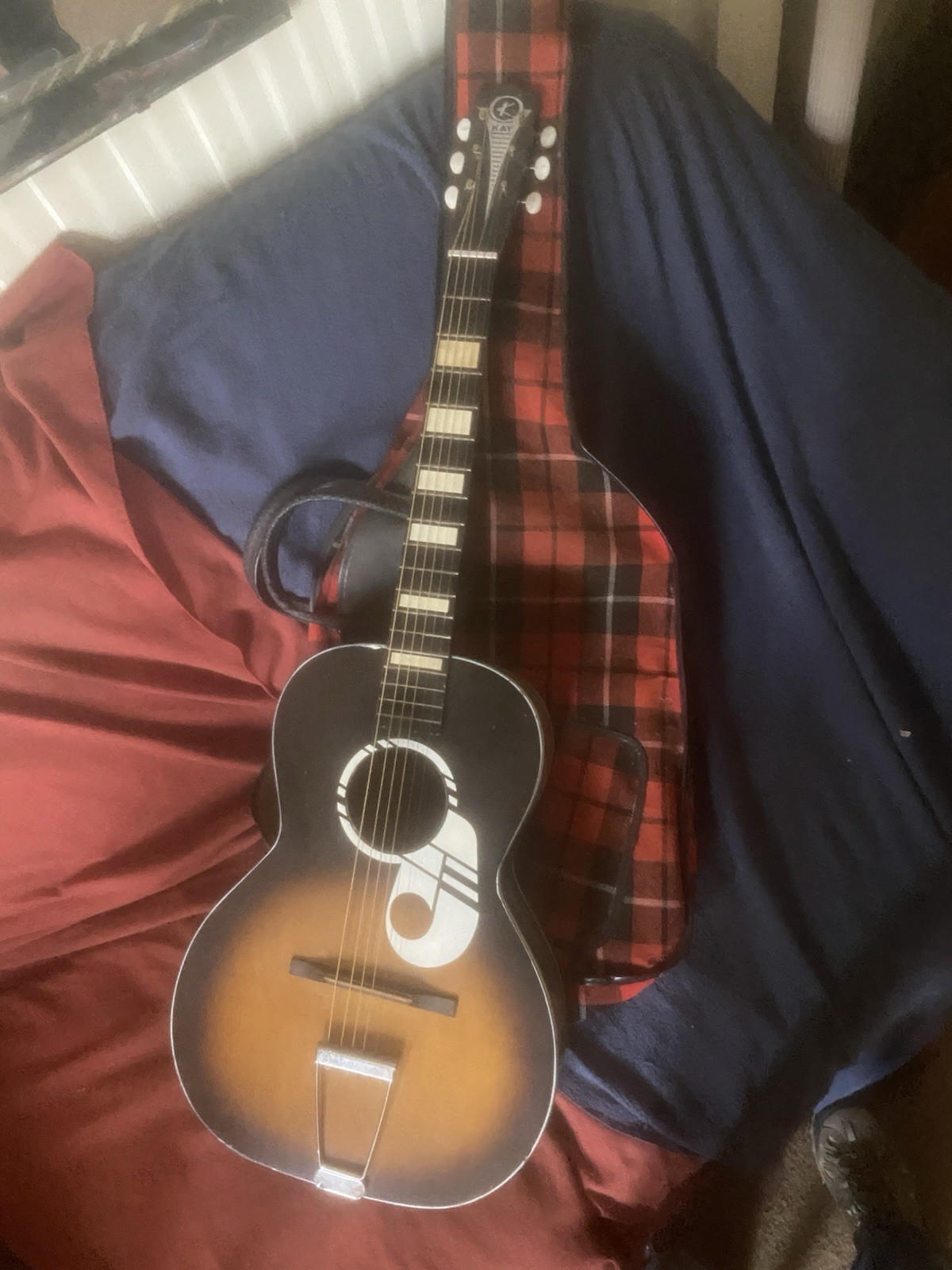 Vintage Kay Harmony Parlor Acoustic Guitar Instrument And Case