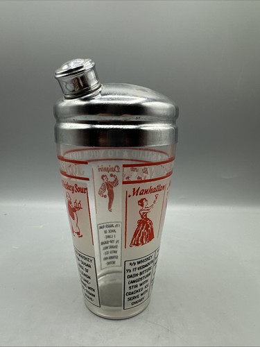 Coctelera de vidrio vintage con tapa de metal recetas saludo a tu salud MCM - Imagen 4 de 11