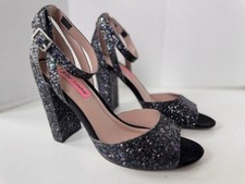Betsey Johnson Glissten Black Prom Cocktail Party Glitter Heel Sandals Shoes 8.5