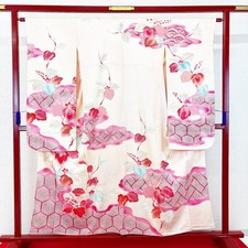 Japanese Kimono 'FURISODE' Silk/Pink/Flower/Shibori/History/Length:158cm N884