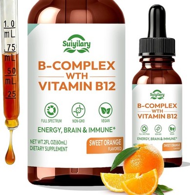 Suiyilary Vitamin B Complex Liquid Drops, B12 Methylcobalamin, B9 Folic, Vitamin