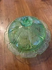 Green Jeanette Glass Cherry Blossom Lidded Butter Dish Mint and Vintage