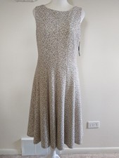 NWOT Calvin Klein Beige Leopard Animal Print Fit And Flare Dress 10 Office Work