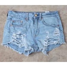 American Eagle Hi-Rise Festival Denim Shorts Women's 2" Size 4 Blue Distressed