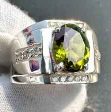 Natural Peridot Gemstone Men's Ring 925 Sterling Silver Ring Engagement Ring