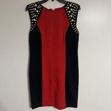 NWT Michael Kors Red/Black Colorblock Gold Studded Lined Sheath Dress Size 8