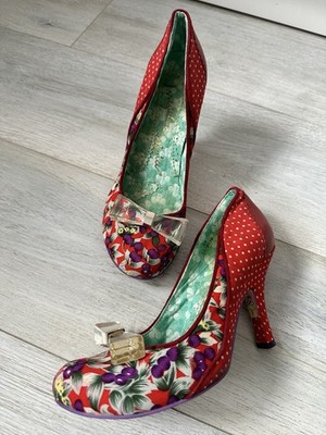 Irregular Choice Shoes Printed Polka Dot Red Heels Women's Plastic Bow Size 39