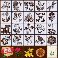 20 Flower Stencils for Painting Wood Wall Fabric 5x5 Inch Garden Designs
