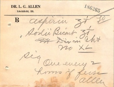1918 Flu Era Dr Allen Prescription Litchfield IL Holderread Drug Store Quinine