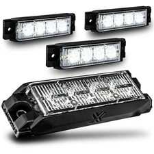 4pc White LED Flashing Emergency Warning Hazard Grille Strobe Light Head