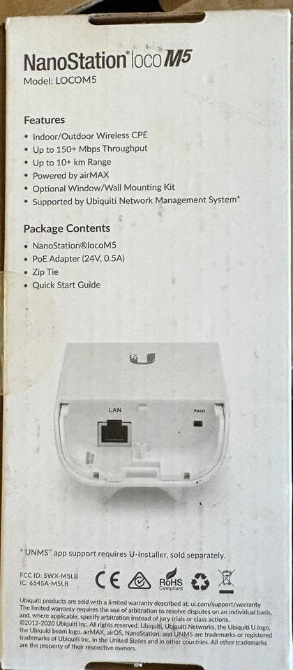 Ubiquiti NanoStation locoM5 13 dBi IndoorOutdoor AirMAX locoM5 10+ Km 1 x LAN - Image 2 of 3