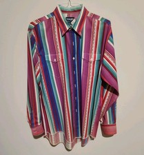 Vintage Wrangler Brushpopper Stripe Button Down Western Shirt XL Cowboy Rodeo