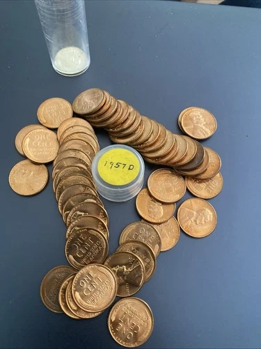 1957 D Lincoln Wheat Cent roll - BU-Uncirculated