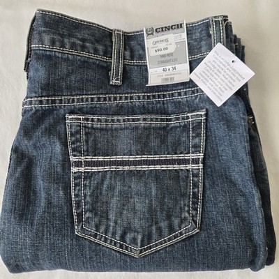 Cinch Mens 40 X 34 White Label Blue Jeans MB92834019 019 Rigid Middle Wash