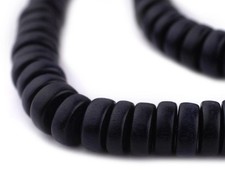 Black Disk Natural Wood Beads 5x12mm Large Hole 16 Inch Strand