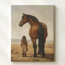 Kindred Stillness Canvasgirl And Horse From Behind In Autumn Field Wall Art