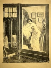 Alexandre LUNOIS - La toilette au miroir. 1895. Lithographie originale signée NU