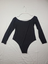 Women's Wide Neck Bodysuit Long Sleeve Black M