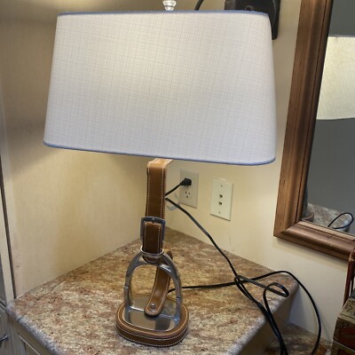 Eichholtz Equestrian Stirrup Table Desk Lamp Steel Stitched Leather