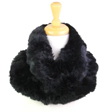 Surell BLACK 100% RABBIT FUR STRETCHABLE INFINITY WINTER WOMEN'S SCARF