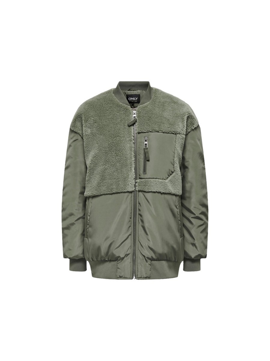 Piumino Only modello Fleece Mix Bomber da donna colore Verde te - Main Image