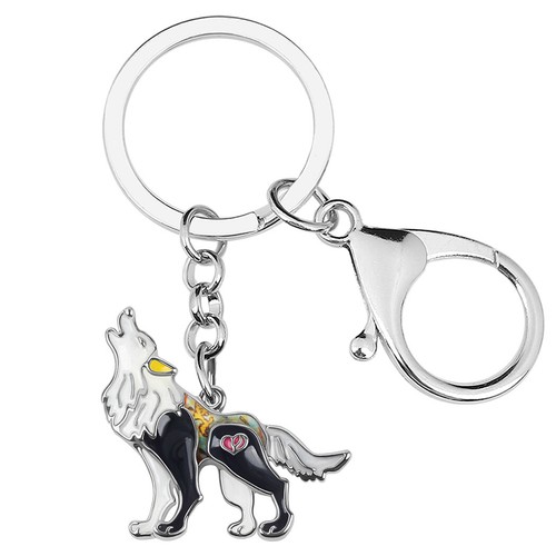 Enamel Alloy Floral Roaring Wolf Keychains Gifts Wild Animals Jewelry Bag Charms - Picture 7 of 11