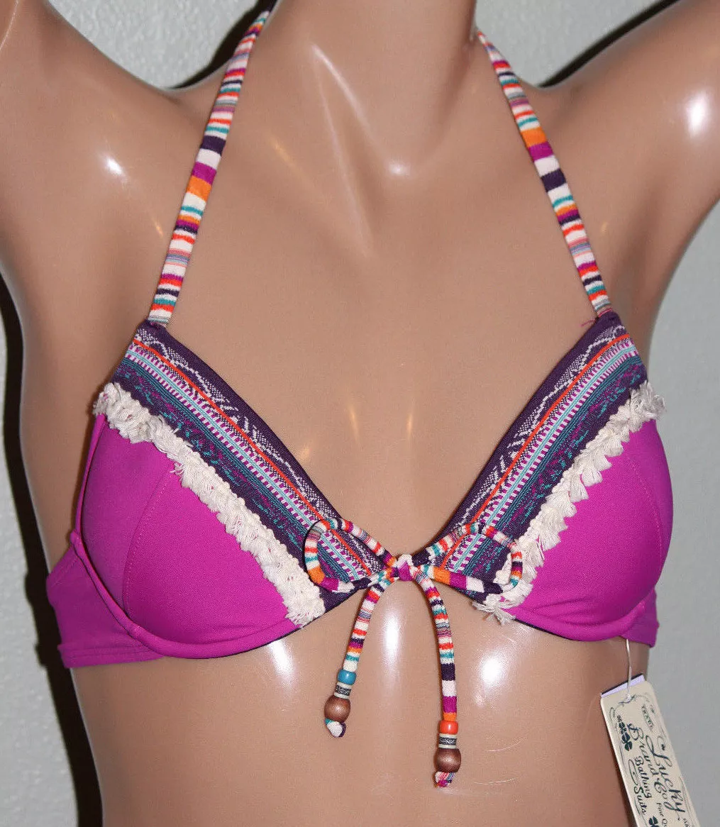 NEW Lucky Brand Mumbai Magic Pink Purple Combo Underwire Push Up Bikini Top  M