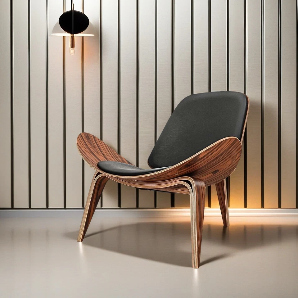 2026 Hans Wegner Shell Lounge Chair Accent Side Chair Padded Seat Tripod Design - Image 1 of 4