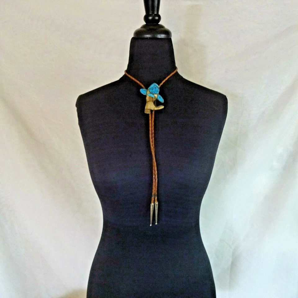 Bota Sombrero Vaquero Vintage SUROESTE Plata Esterlina BOLO CORBATA Piedras con Incrustaciones Foto 2 de 4