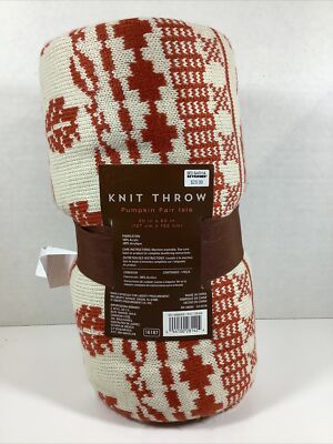 Knit Throw 50in X 60in- 127cm X 152cm (Pumpkin Fair Isle) Rust Cream