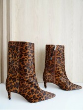 ZARA LEOPARD ANIMAL PRINT FURSKIN LEATHER HEELED ANKLE BOOTS SIZE UK 3 EU 36 US 