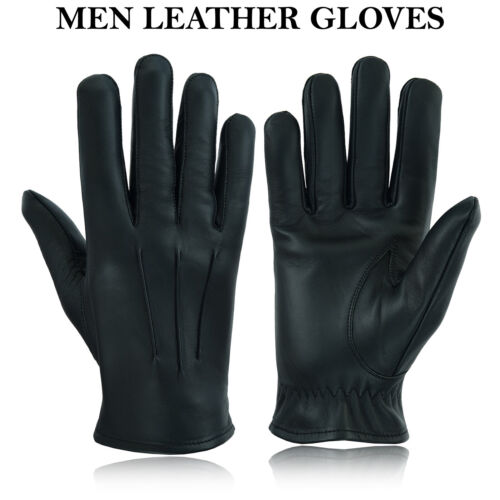 Men's Leather Police Top Quality Soft Genuine Real Driving Gloves Unlined Black - Afbeelding 1 van 9