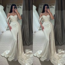 Satin Wedding Dresses with Slit Mermaid Glitter Beaded Corset Bridal Gown Custom