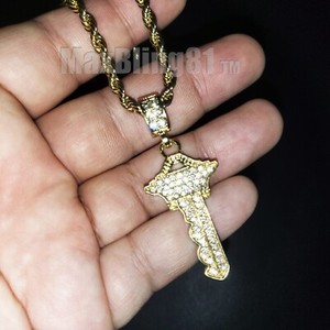 Authentic Heart Lock & Key Pendant CZ Iced Gold plated & 24" Rope Chain Necklace jewelry