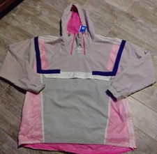 Adidas BR8 Over The Head Windbreaker DM4467 Gray/Pink-Blue Men's Size XL