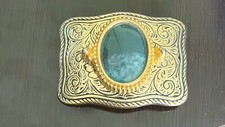 Western Style Ocean Jasper Gold Colored Belt Buckle