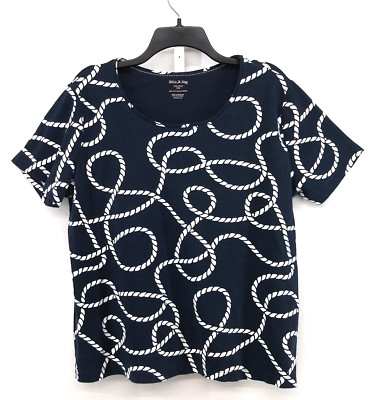 White Stag Shirt Womens Size 2XL Blue White Rope Print Short Sleeve Pullover Top