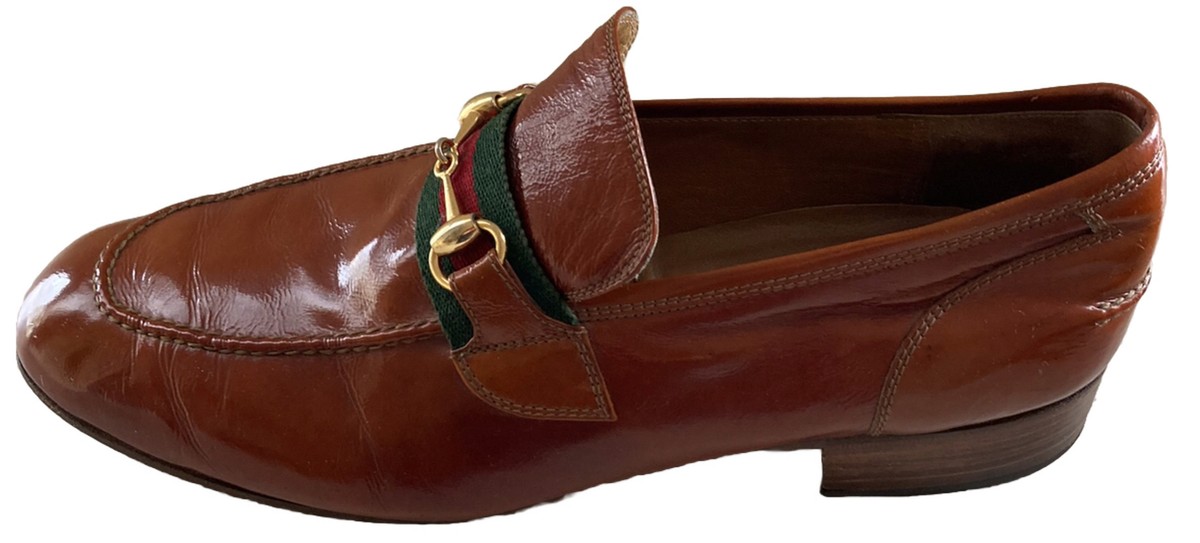 Gucci Vintage 1970s Mens Heeled Loafers Cognac Brown 45.5 Italy 11.5 US Horsebit Gucci Vintage 1970s Mens Heeled Loafers Cognac Brown 45.5  main image 4