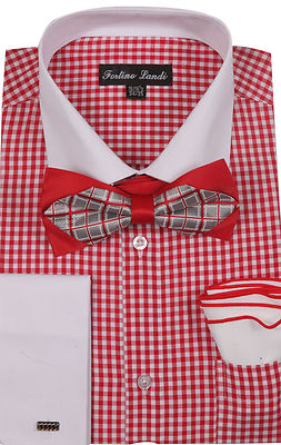 Camicia Uomo Quadretti Polsino Francese Con Papillon E Fiore - Fortino Landi FL-628