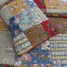 NEW COZY COUNTRY BLUE RED BROWN GREEN LEAF YELLOW ROSE PATCHWORK QUILT SET