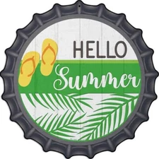 Hello Summer Flip Flops Novelty Metal 12"  Bottle Cap Aluminum Sign