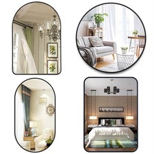 Large Wall Mounted Bathroom Mirror Black Aluminum Frame HD Glass Makeup Vanity