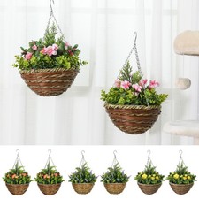 2 PCs Artificial Lisianthus Flower Hanging Planter Basket Home Décor