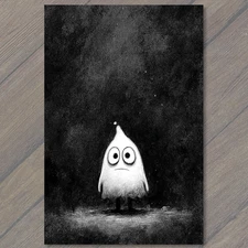 Art Print Sad Ghost Character Black White Minimal Cute Creepy Halloween Design