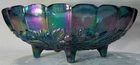 Vintage Large Blue Iridescent Carnival Glass Oval Footed Center Bowl 12x8.5" VG+
