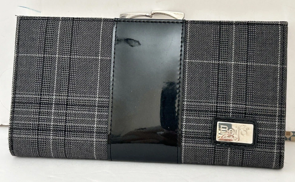 Beijo Kisslock 钱包 手包 长 双折 灰色 黑色 格子 二手状况完好 — 第 2/4 张图片