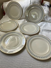 6 Bread & Butter Plates Old Ivory Sherwood Blue Laurel Leaf 6 1/4” O.P.Co.
