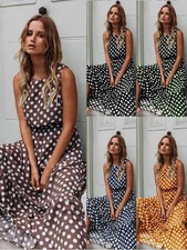 Sundress Dresses Dress Long Maxi Dot Polka Summer Womens Holiday Beach Ladies