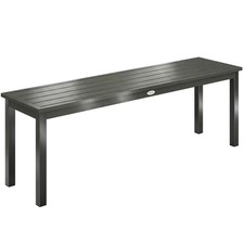 Outsunny Metal Garden Bench Loveseat with Wood-Effect Slatted Seat, Grey