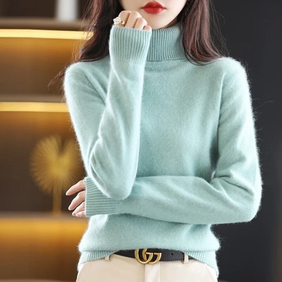 New Women's Clothing For Autumn/Winter 2024 100% Mink Plush Turtleneck Pullover